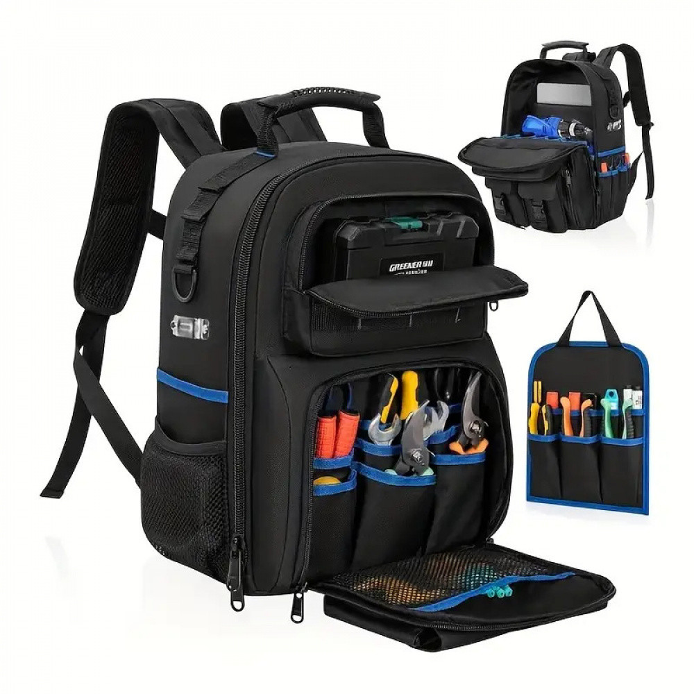 กระเป๋าเป้สะพายหลังเครื่องมือช่างไฟฟ้าสําหรับงานหนัก Multi-Comp สายรัดเบาะ ทนทาน สําหรับ HVAC/Plumb