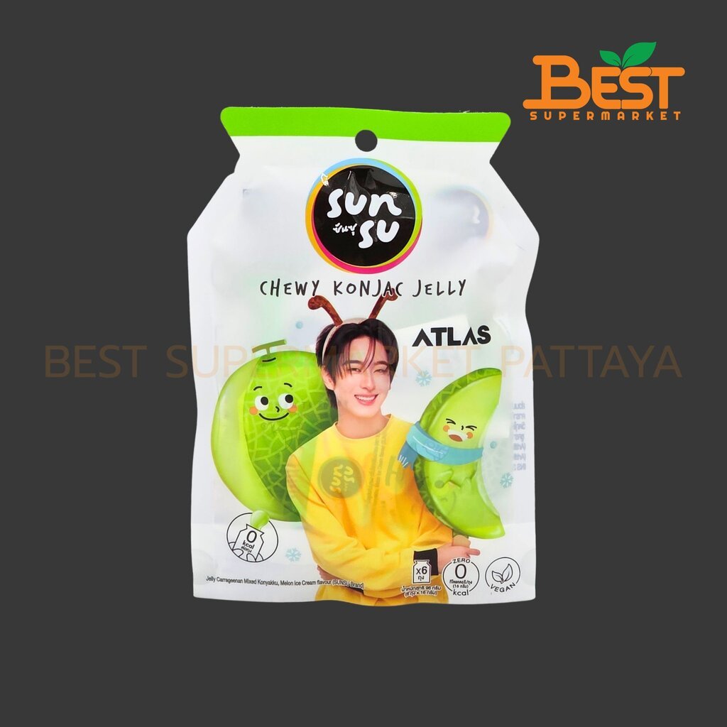 ซันซุ วุ้นคาราจีแนนผสมบุกผง กลิ่นไอศกรีมเมล่อน 6 ถุง x 16 กรัม. Sunsu Jelly Carrageenan Mixed Konyakku Melon Ice Crea...