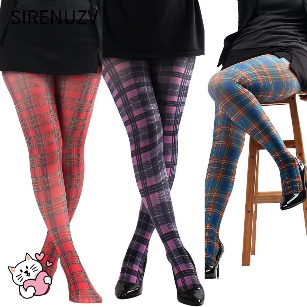 ไซเรนUZV พิมพ์ Tights, Semi-Opaque Scott Check Pattern ถุงน่องผู้หญิง, แฟชั่นคลาสสิก Tartan สีแดงสีม