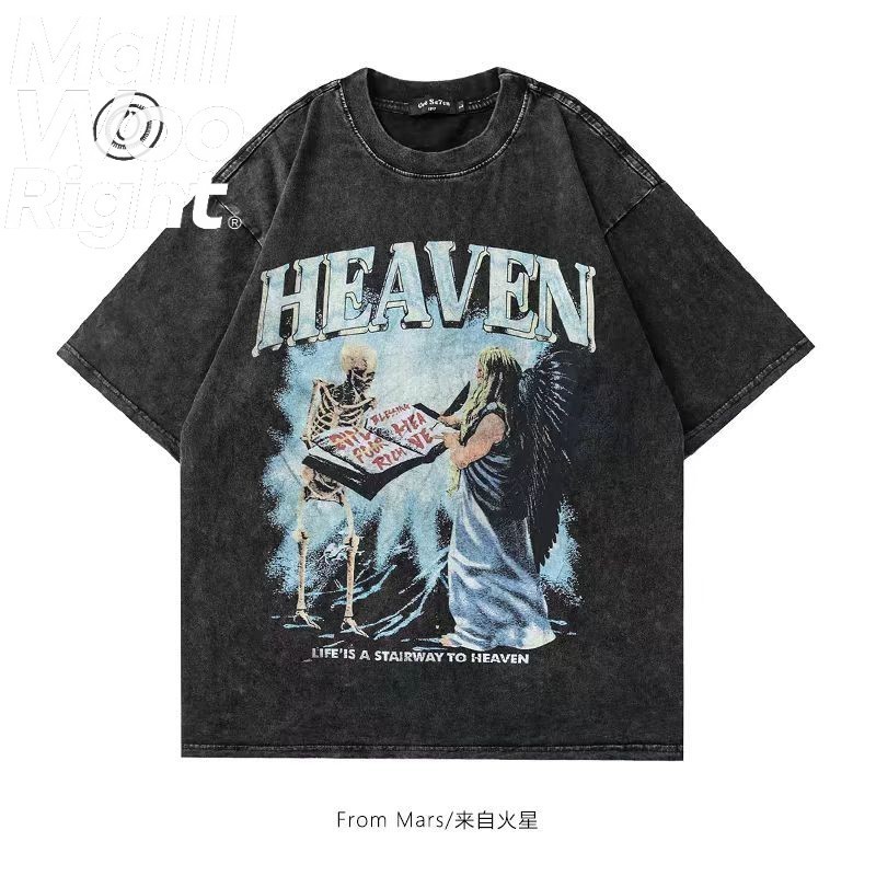 (จัดส่งตลอด 24 ชั่วโมง)HY เสื้อยืดฟอก oversize ผ้าคอตตอน แฟชั่น สไตล์ฮิปฮอป เรโทร งานเกรดพรีเมียม งานเกรด A