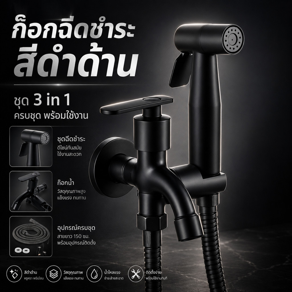 ชุดเซ็ทหัวฉีดชำระ พร้อมสายและอุปกรณ์ ชุดฉีดชำระ แรงดันสูง สายฉีดชำระ