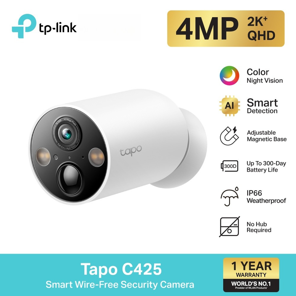 TP-Link Tapo C425 กล้องวงจรปิดไร้สาย4MP 2K QHD/ Tapo C425 KITชุดกล้องวงจรปิดพร้อมแผงโซลาเซลล์ กล้องI