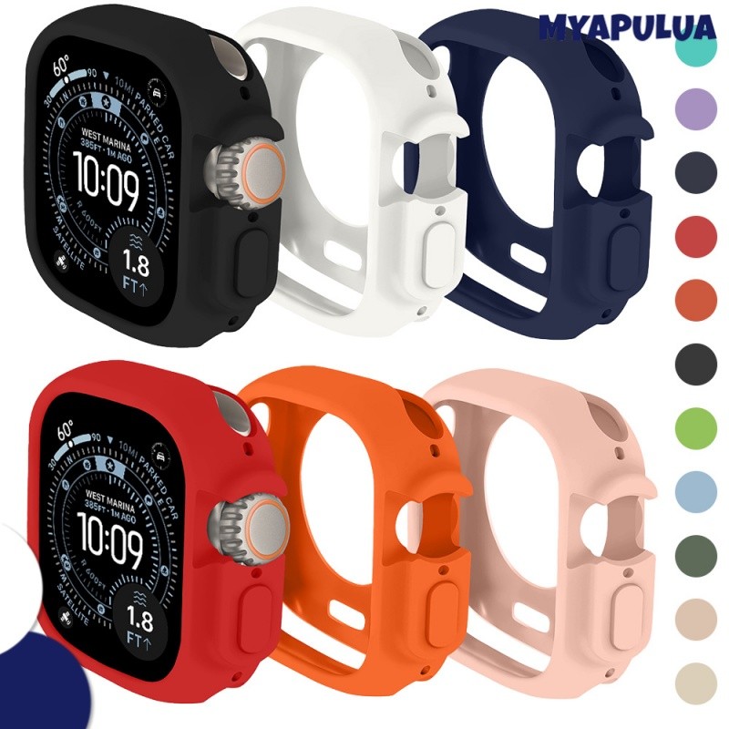 กรณียางอ่อนซิลิโคนปกป้องหน้าจอ for Apple Watch Ultra 3 2 Series 11 10 9 8 7 6 5 4 SE 3 IWatch 49 46 42 45 44 40 41 38มม