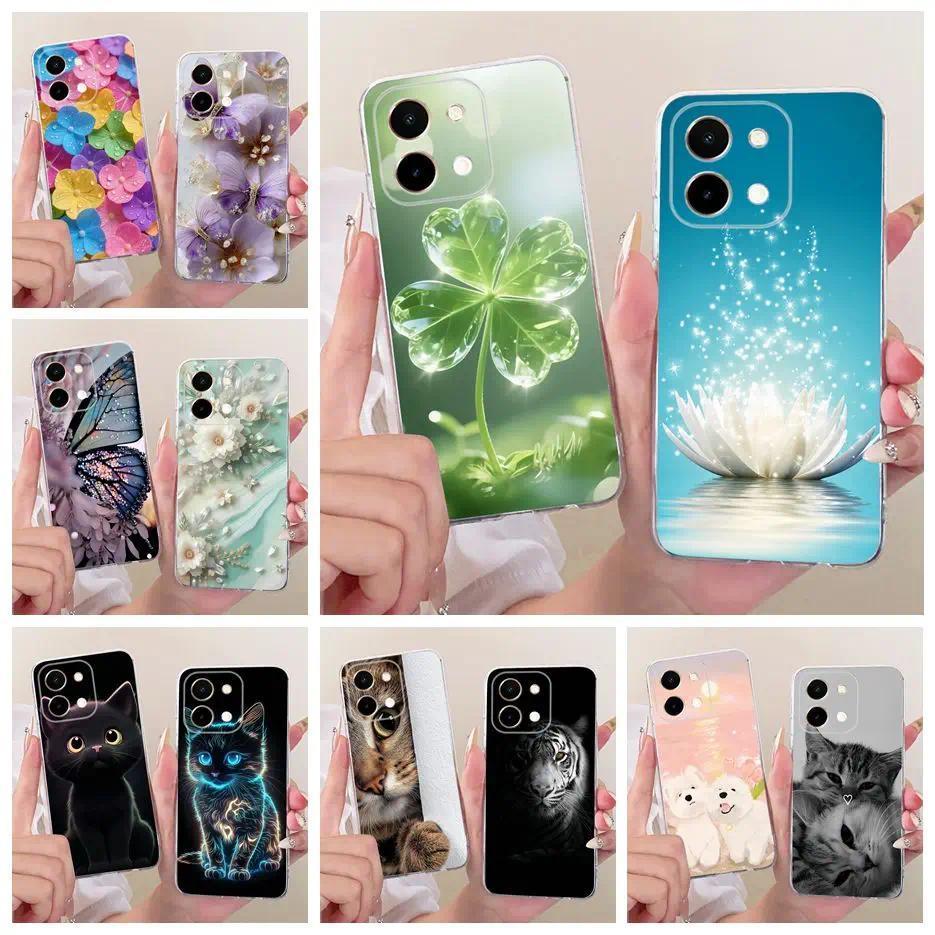 สําหรับVivo Y28 4GกรณีV2352 ใหม่Luxury Clover Lotusทาสี 6.68 Soft Slimเคสโทรศัพท์สําหรับVivo Y28 Y 2