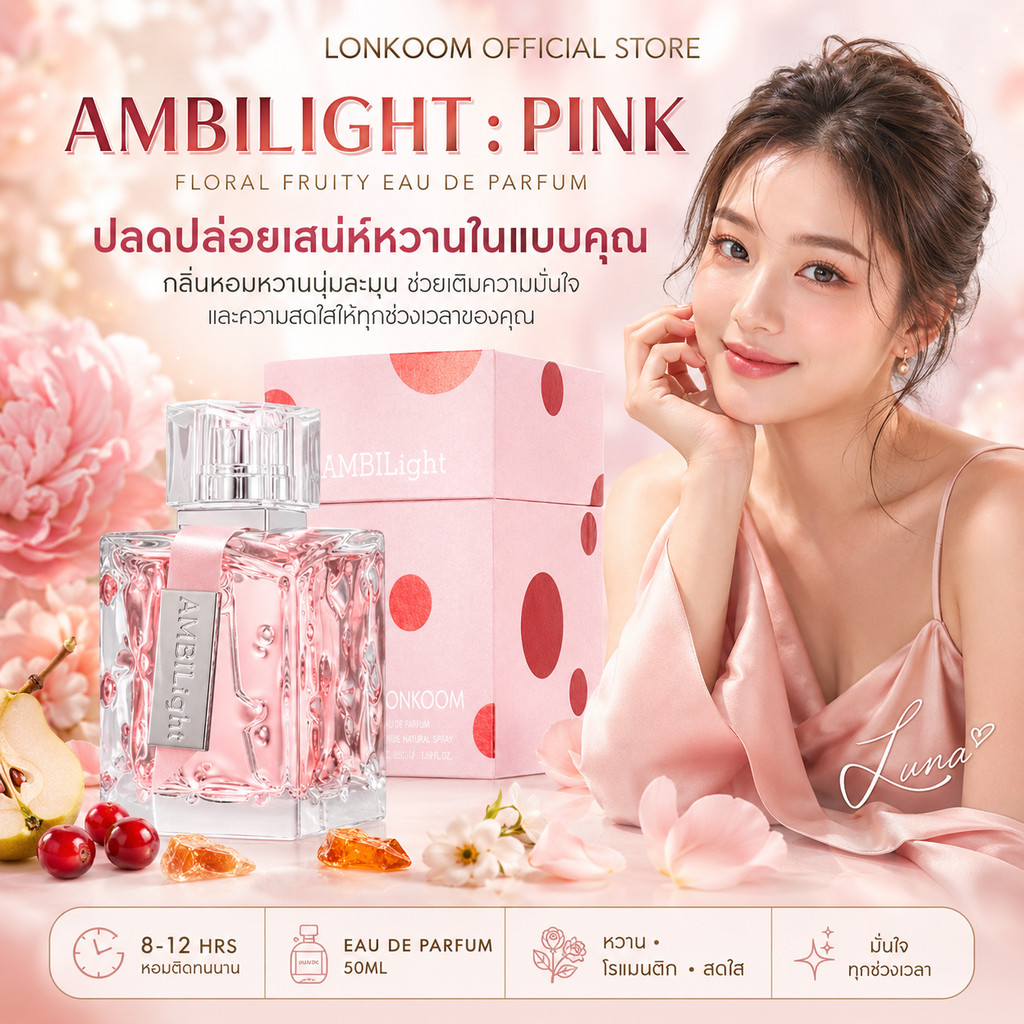 Lonkoom Perfume 100 ml น้ำหอม EDP รุ่น Ambilight สำหรับสุภาพสตรี ติดทนนาน กลิ่นหอม FruityFloral