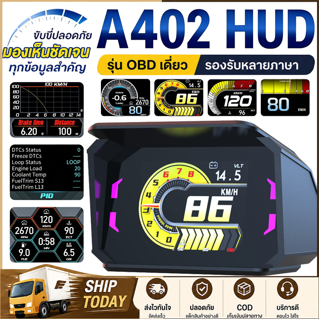【COD】A402 P6 PLUS OBD2+GPS เมนูภาษาไทย รับประกัน Smart Gauge เกจรถยนต์ หน้าจอแสดงผล วัดความร้อน