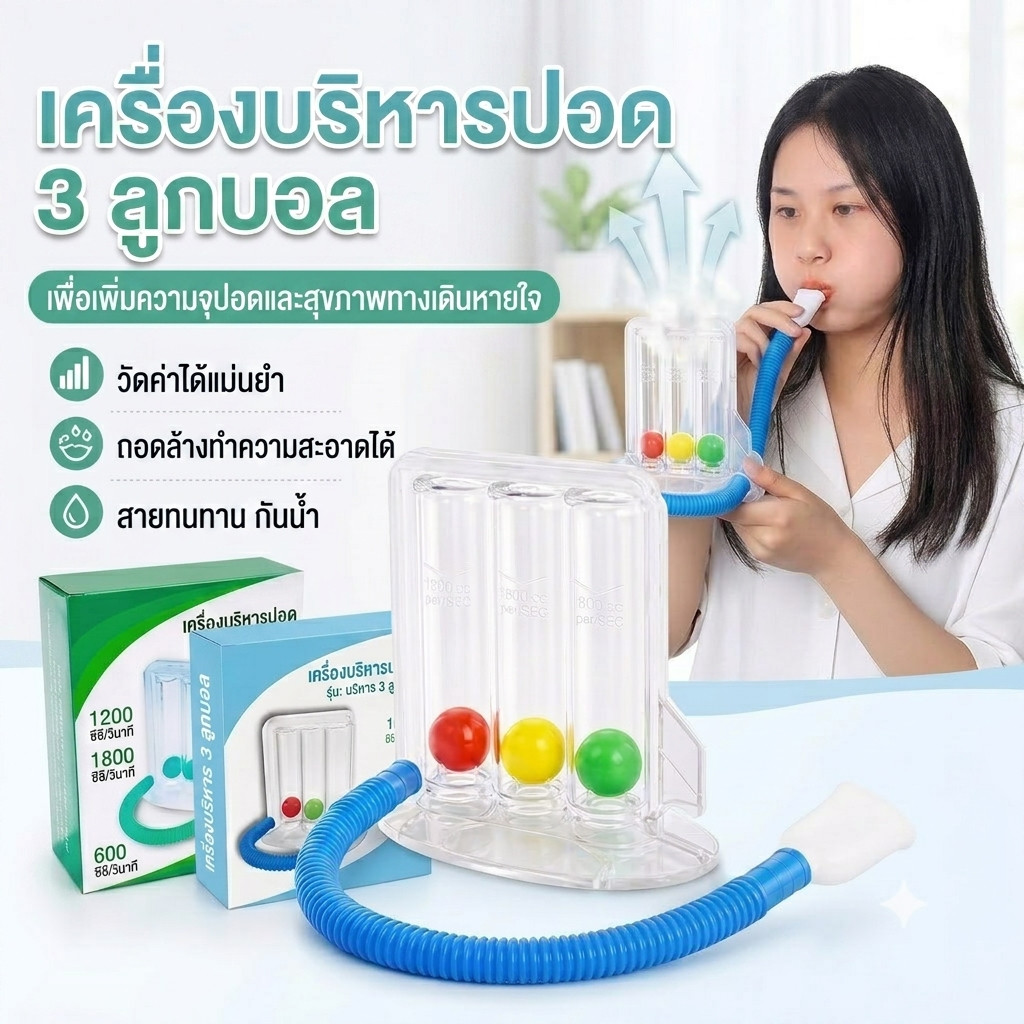 เครื่องบริหารปอด Incentive Triflows Spirometer Amsc เครื่องดูดบริหารปอด เครื่องช่วยบริหารปอด Triballs เพิ่มศักยภาพปอด