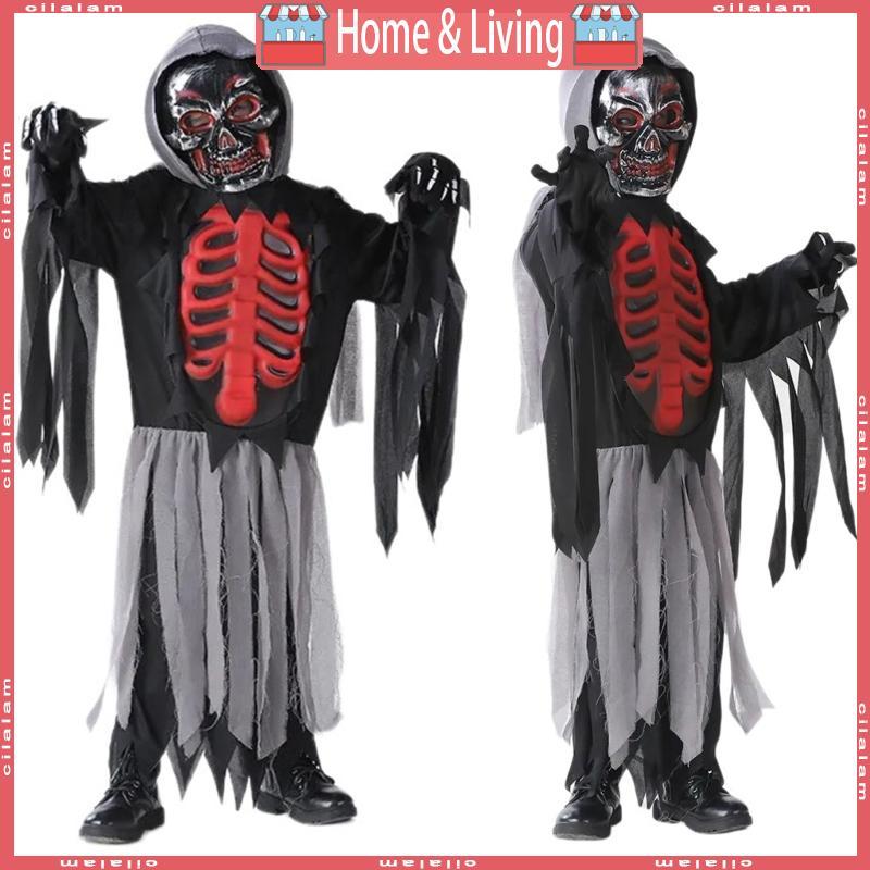 CI 4x Kids Halloween Grim Reapers ชุดเครื่องแต่งกาย Day of Dead Role Play ชุดคอสเพลย์