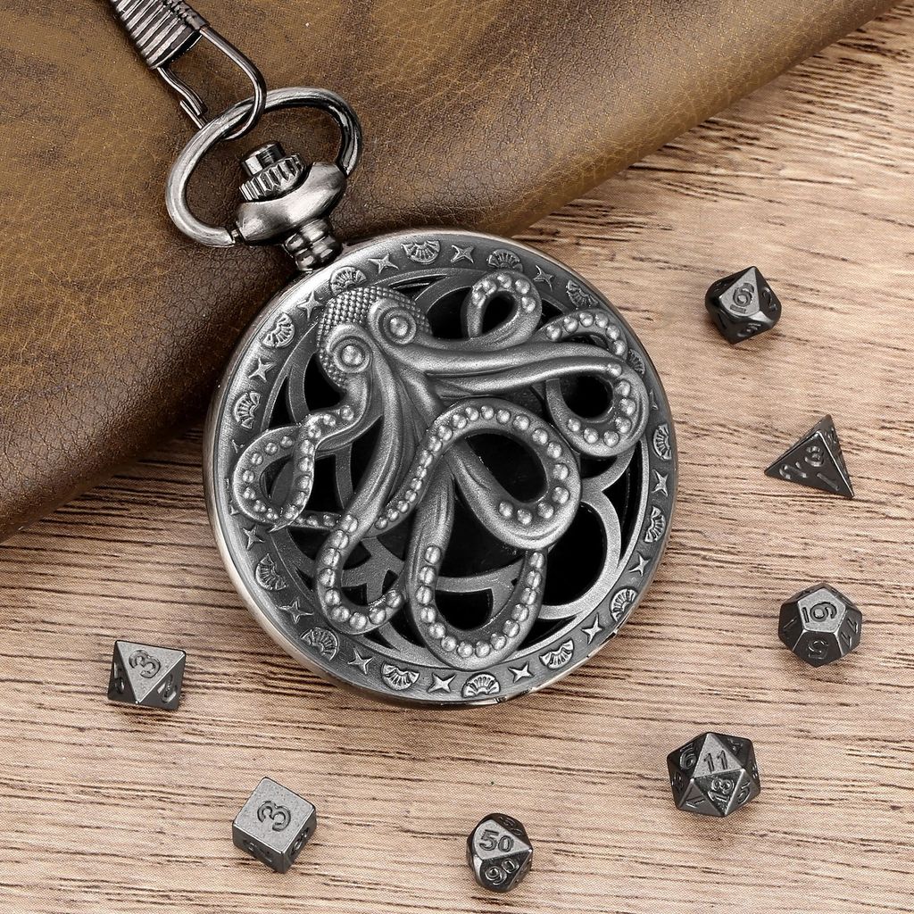[รุ่นขายร้อน] DND Metal Jewelry Case Octopus Octopus Pocket Watch Case โซ่หนาสีเขียวโบราณพร้อมสต็อก 