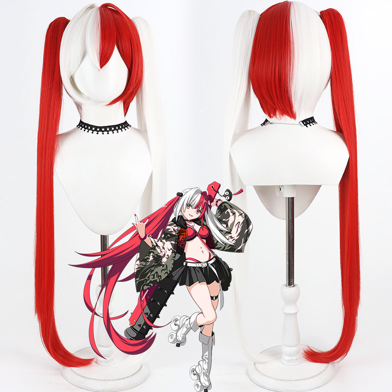 FGO Matsunaga Danjo Cos Wig Realistic Scalp Red White Two Tone Detachable Ponytail Cosplay Hair