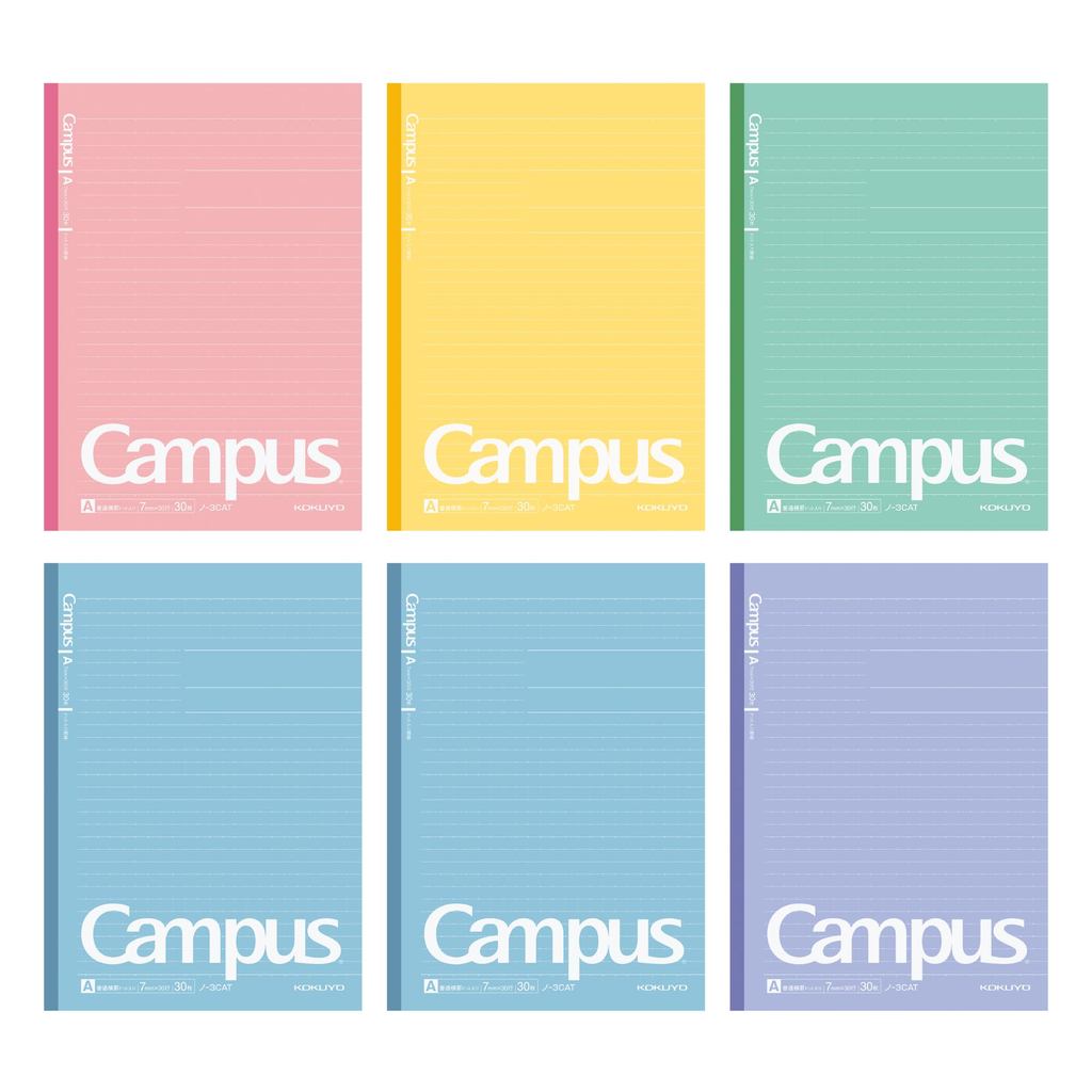 สมุดโน้ต - Kokuyo Campus Notebook B5, with dots, ruled A format, pack of 6 in 5 colors, AM-no-3CATX6