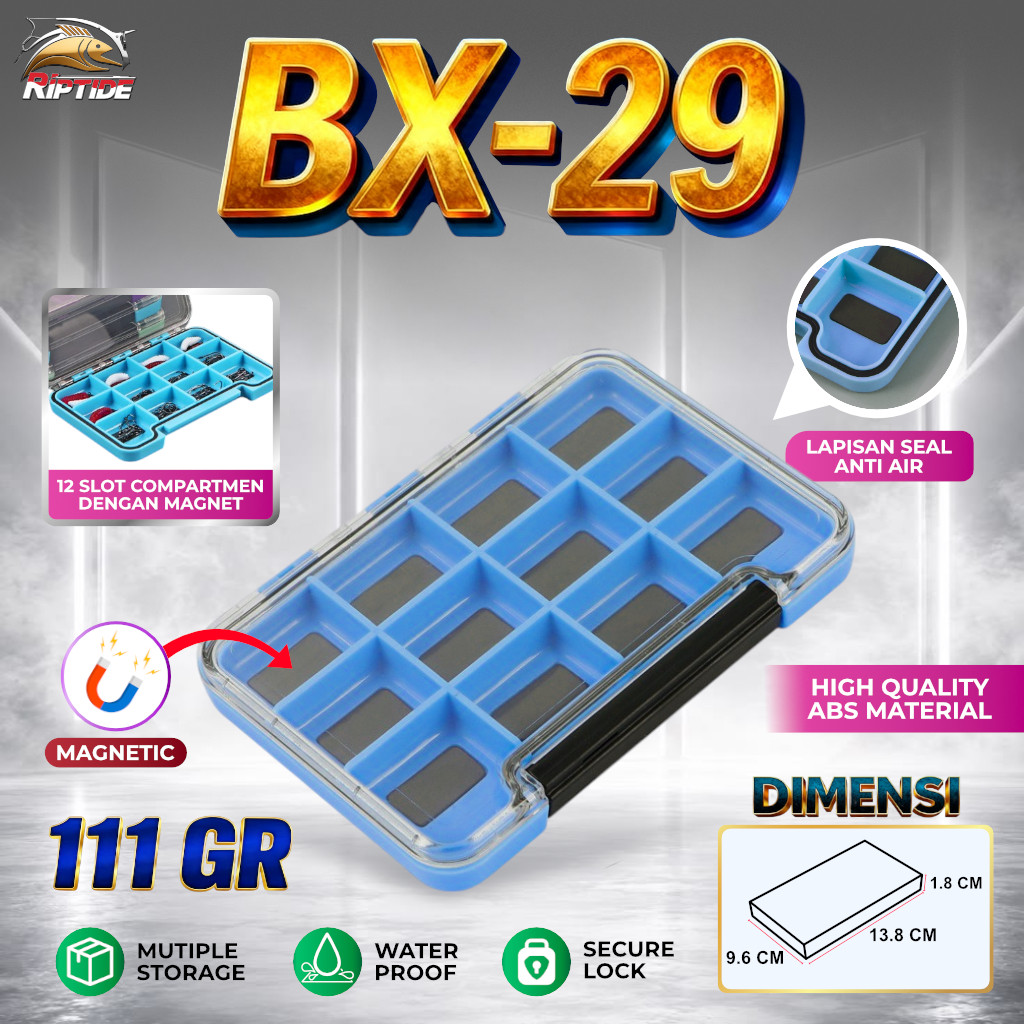 RIPTIDE BX-29 MAGNETIC FISHING HOOK BOX กันน้ํา TACKLE BOX 12 ช่อง