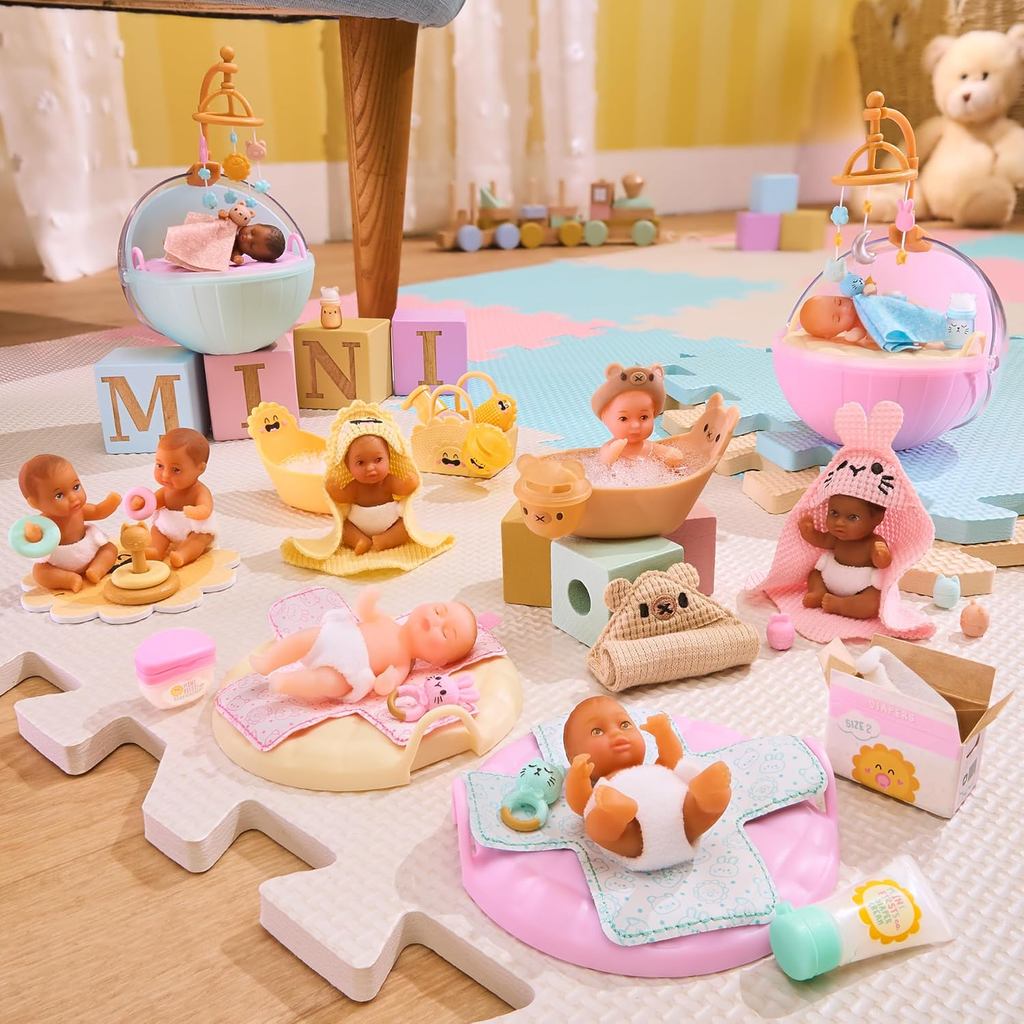 Miniverse Make It Mini Real Baby Nurture Super สมจริง Mini Baby พร้อมขวด Sippy ถ้วยชามช้อนอาหารเด็กแ