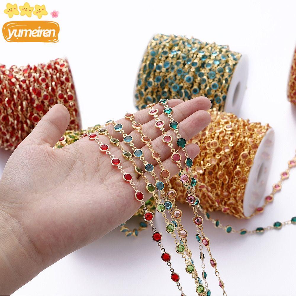 YUMEIREN โซ่ลูกปัดคริสตัล, Zircon DIY สร้อยคอ, สร้อยคอทําเครื่องประดับหัตถกรรมลูกปัดทํา