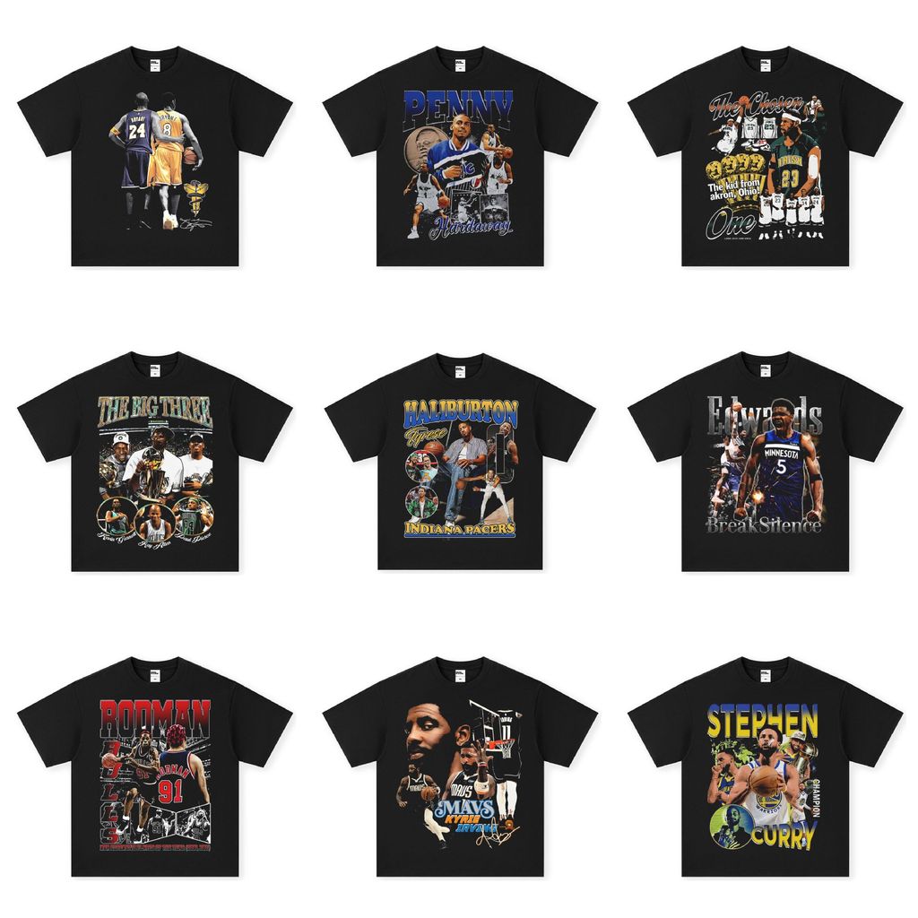 NBA Star American เสื้อยืด Irving Kobe Curry พิมพ์บาสเกตบอลแขนสั้นเสื้อคอเล็ก HRJO