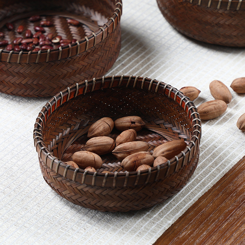 Bamboo woven fruit basket Round household storage basket Fruit Plate Living room snack and miscellan