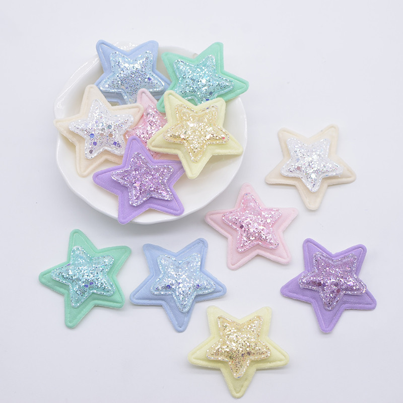 20 ชิ้น 3.8 ซม./1.5 นิ้วเบาะ Glitter ผ้า Star Applique สําหรับ DIY หมวกถุงมือเสื้อผ้าเย็บแพทช์คลิปผมตกแต่ง