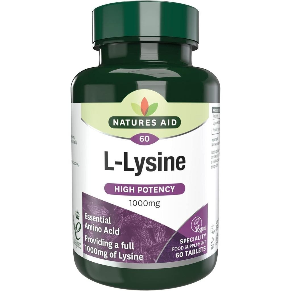 Natures Aid L-Lysine 1000mg – Essential Amino Acid – รองรับระบบภูมิคุ้มกัน, การฟื้นฟูกล้ามเนื้อ, คอล