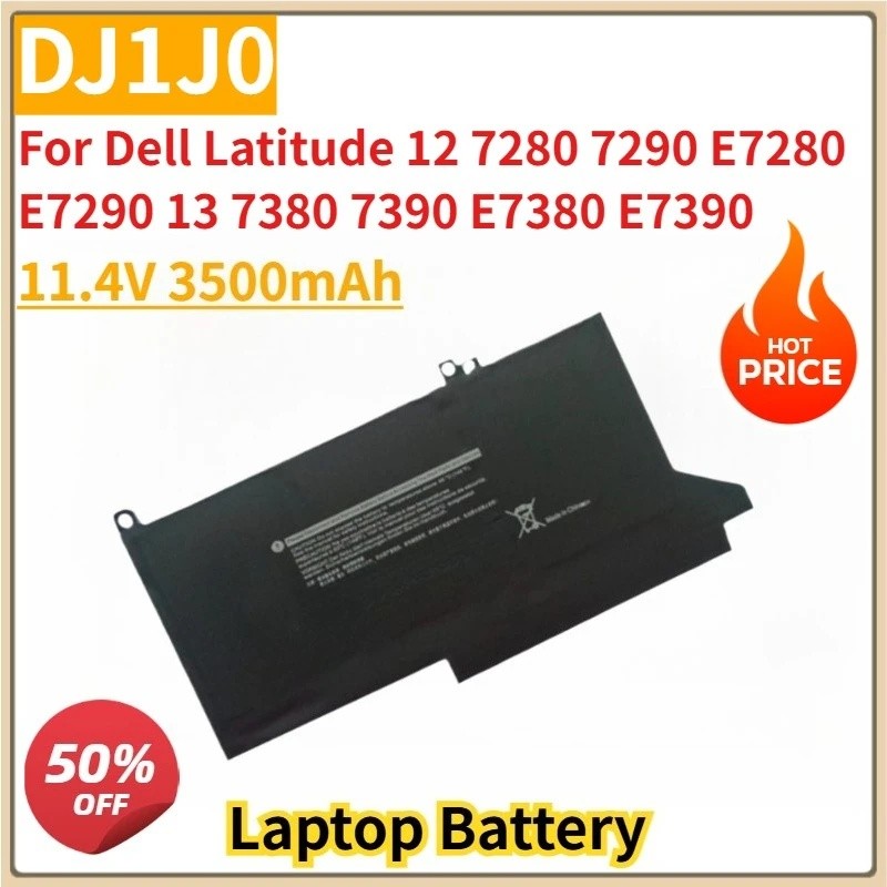 ใหม่ DJ1J0 เปลี่ยนแบตเตอรี่แล็ปท็อป 11.4V 3500mAh สําหรับ Dell Latitude 12 7280 7290 E7280 E7290 13 