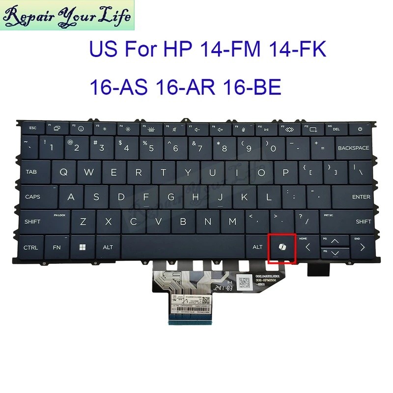 US Backlit คีย์บอร์ดสําหรับ HP OmniBook X Flip 14-FK 14Z-FK 14-FM 16-AS 16-AR 16-BE 2-in-1 ภาษาอังกฤ