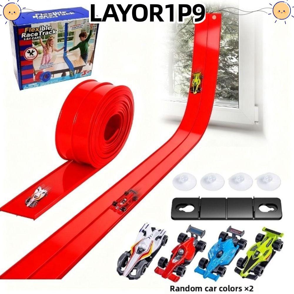 LAYOR1P9 ยืดหยุ่น Race Track ของเล่น,ประกอบแบบพกพา Racing Track รถของเล่น, Bendable Blue สีพร้อมถ้วย