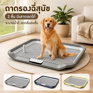 ถาดรองฉี่สุนัข ห้องน้ำสุนัข ถาดรองฉี่สัตว์เลี้ยง 2 ชั้น มีเสาถอดได้ ระบายน้ำดี ทนทานนานมาก ลดกลิ่นอับชื้น