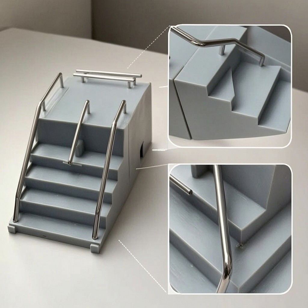 Skateboard Ramp with Rail Compact Fingerboard Ramp Finger Skateboard Ramps ที่สมจริง Fingerboard การ