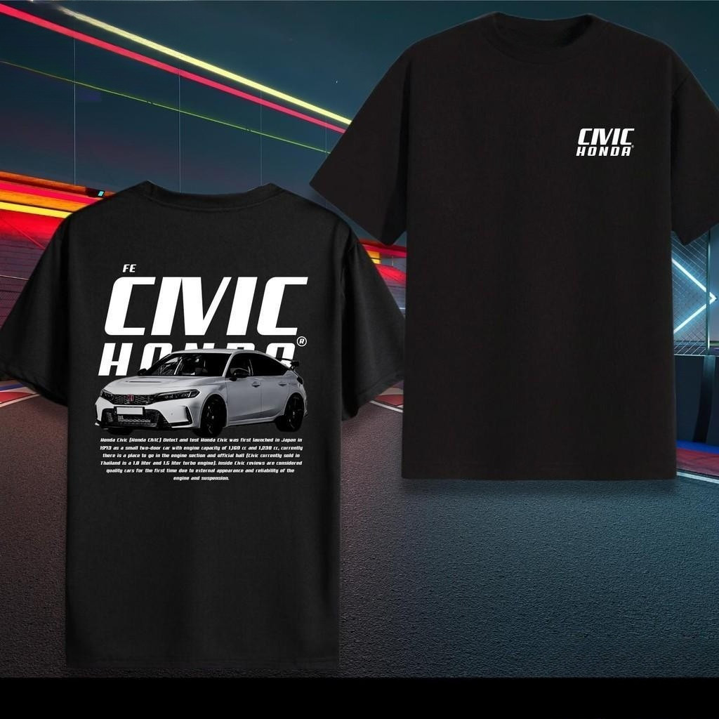พร้อมส่ง เสื้อยืดผู้ชาย คอกลม Oversize ผ้าคอตตอน100% ใส่สบาย สไตล์รถซิ่ง Civic FE S-3XL