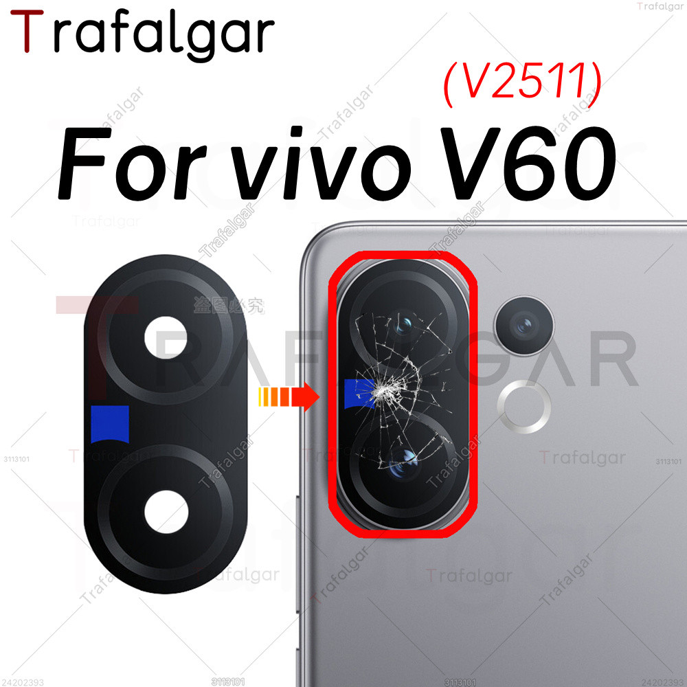เลนส์กล้องด้านหลังสําหรับ vivo V60 5G V2511 เปลี่ยนฝาครอบกล้องด้านหลังพร้อมสติกเกอร์กาว