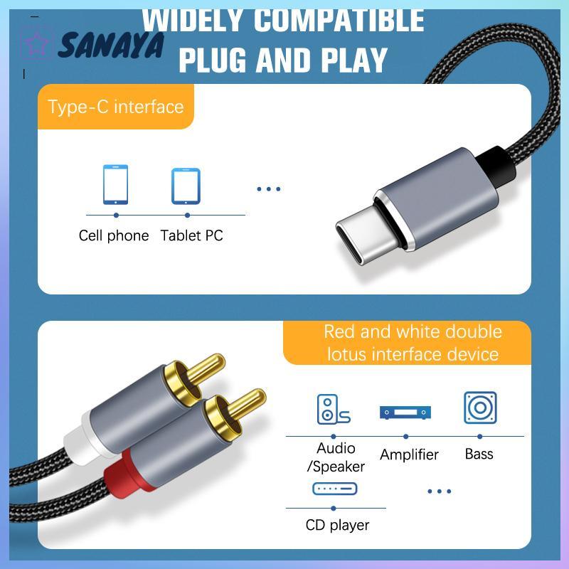 Dwi USB C TO RCA สายสัญญาณเสียง2 RCA AUX สายแปลง1M