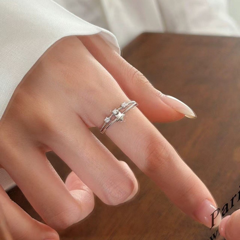 ส925เงินสเตอร์ลิงดาวแหวนแฟชั่นที่เรียบง่ายสุภาพสตรีของขวัญสวมใส่ทุกวัน