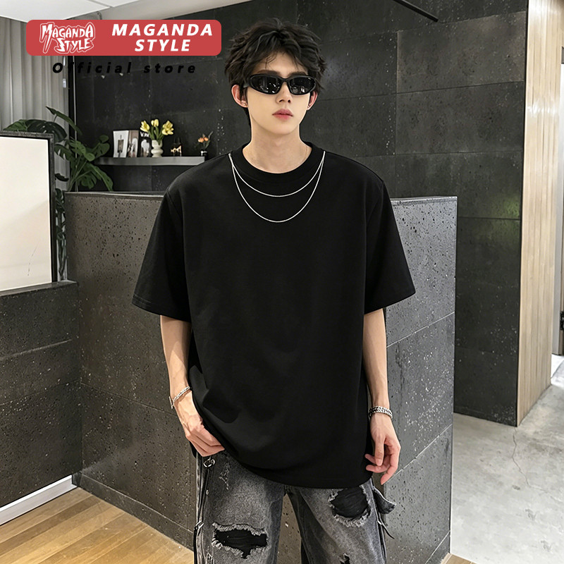 เสื้อยืดผู้ชายผู้ชาย Old Money Style Chain Decorative All-Match Round Neck Casual