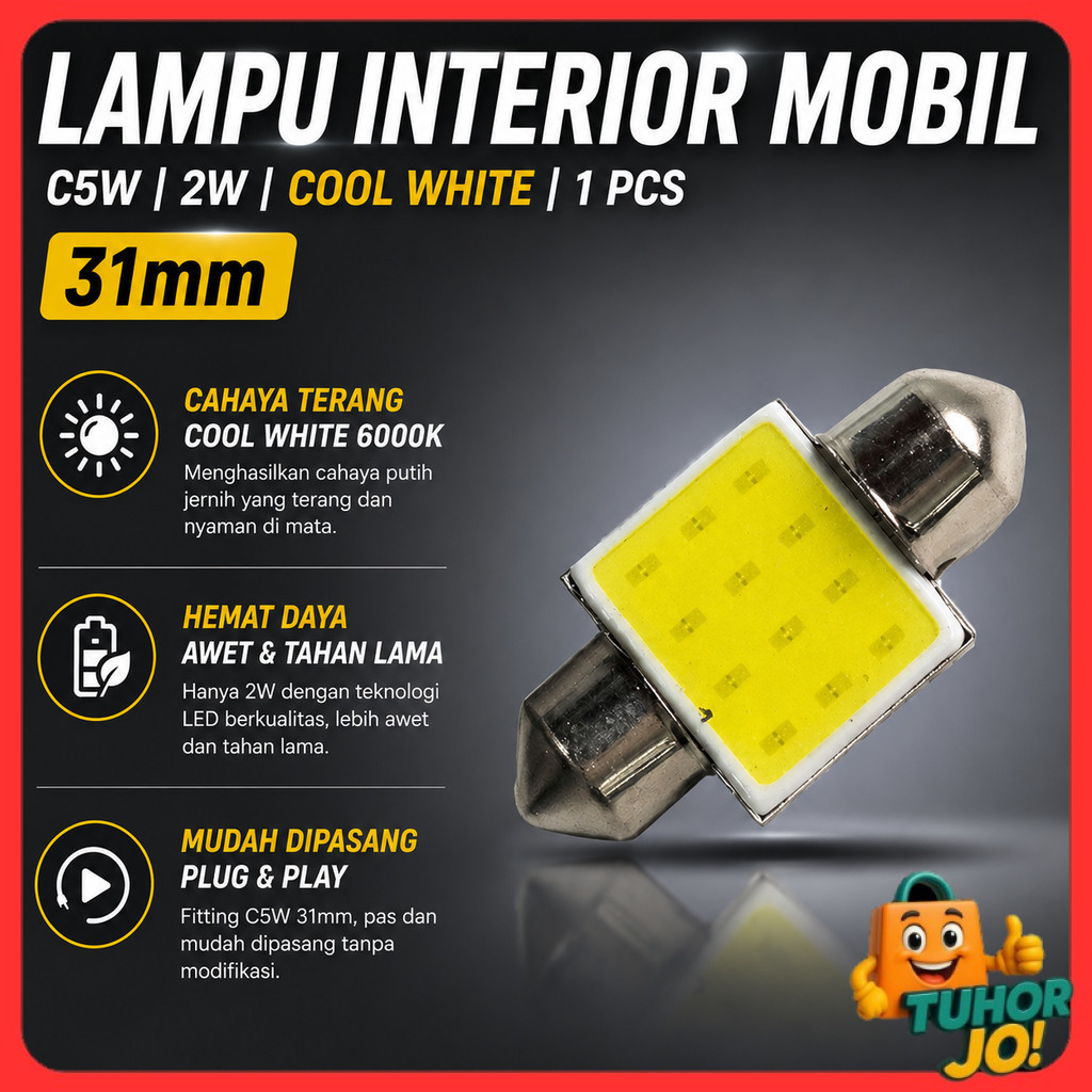 ไฟภายในรถ C5W COB แผ่น LED Dome Light Cool White 2W 1 ชิ้น - BA9S