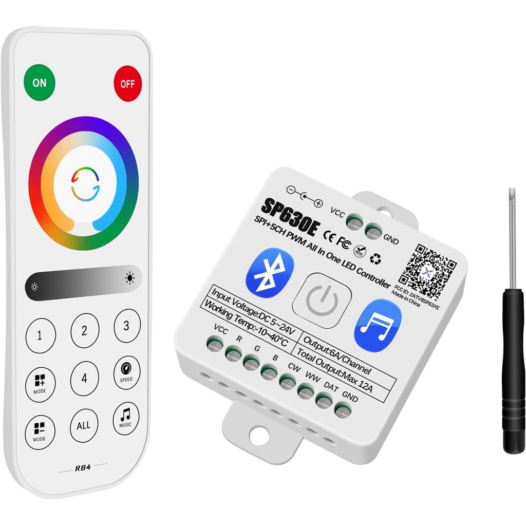 RGBZONE SP630E บลูทูธ LED Controller, 4 โซน 2.4GHz RF Remote & APP ควบคุม, DC5V-24V LED Controller ร