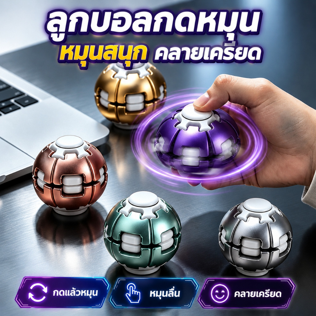 ฟิดเจ็ตสปินเนอร์ ของเล่นลดเครียด 3D ลูกบอลกดหมุน EDC พกพาสะดวก ของเล่นคลายเครียด เหมาะสำหรับเด็กและผู้ใหญ่