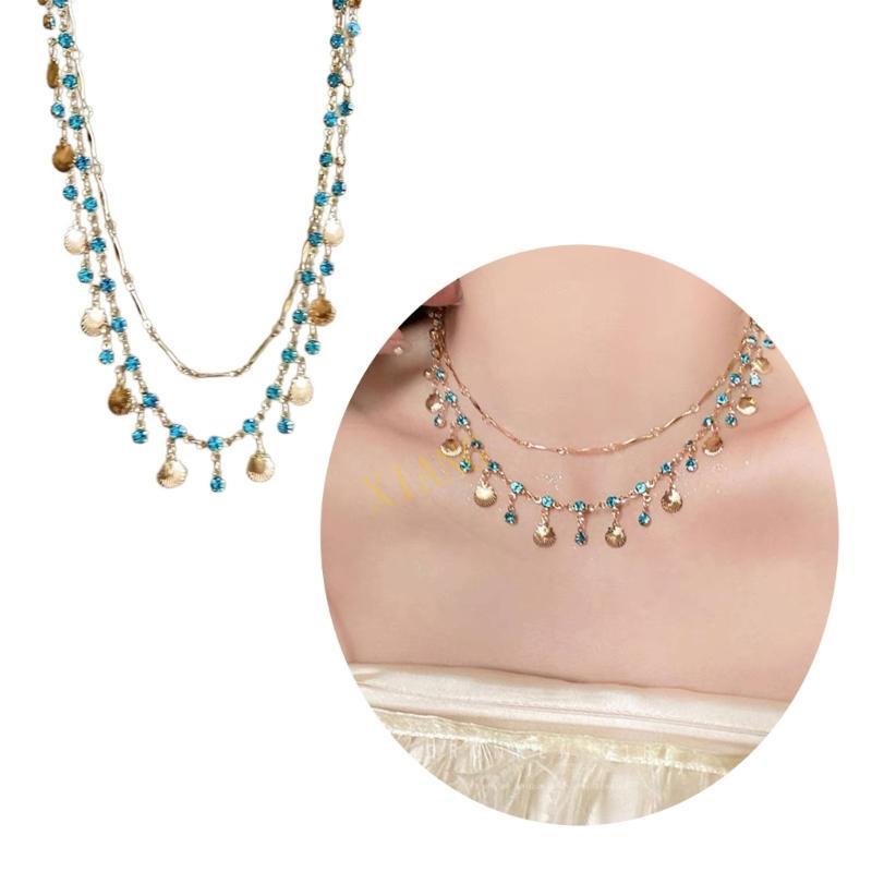 XGB Blue Zircon Gold Shell คอสร้อยข้อมือ Blue Zircon สร้อยคอสร้อยข้อมือทอง Accent สําหรับแฟชั่นไปข้า