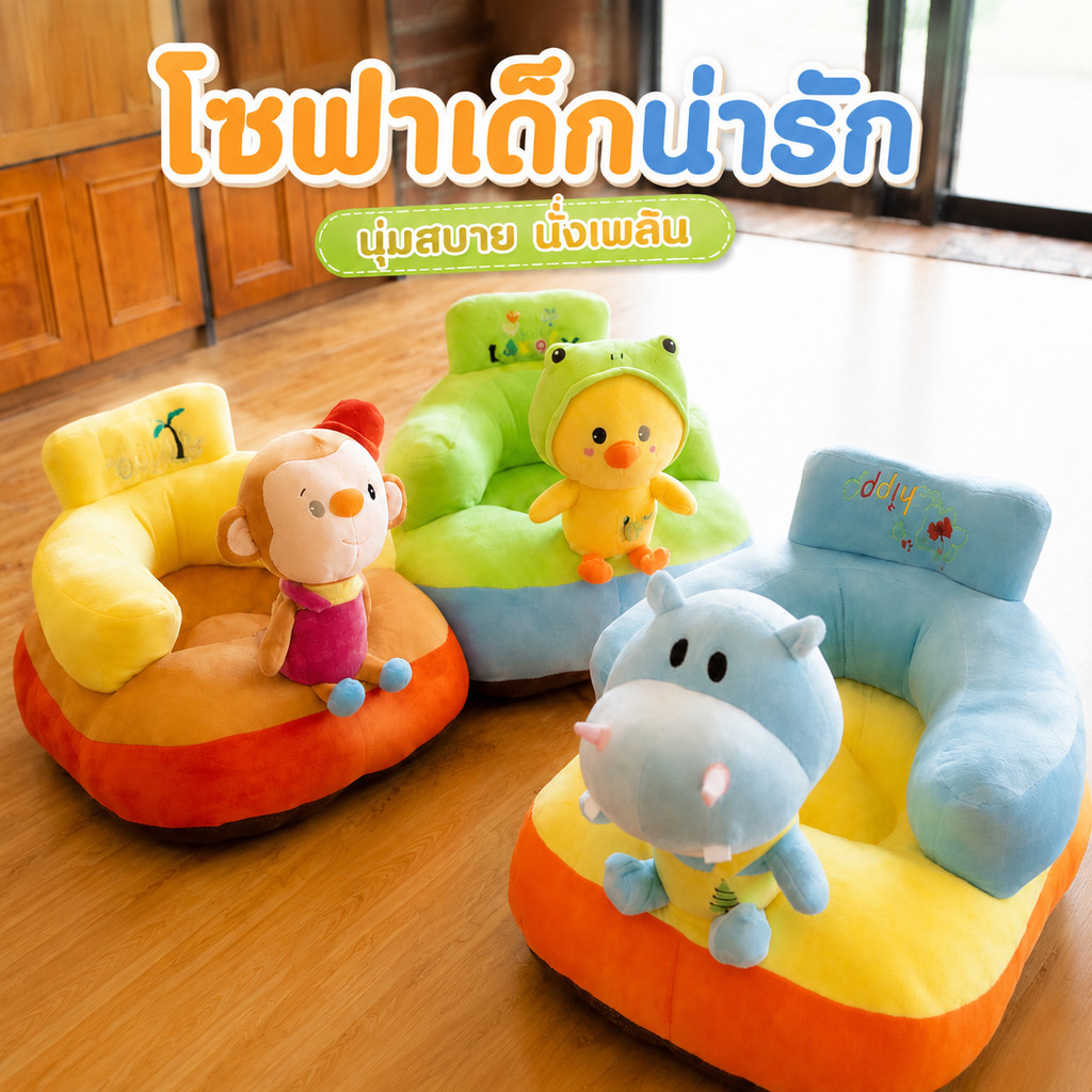โซฟาสำหรับเด็กวัยหัดนั่ง เบาะนั่งเด็ก ที่นั่งเด็กรูปสัตว์น่ารัก นั่งได้ ขี่ได้ กอดก็นุ๊มนุ่ม น้ำหนักเบา ถอดซักได้