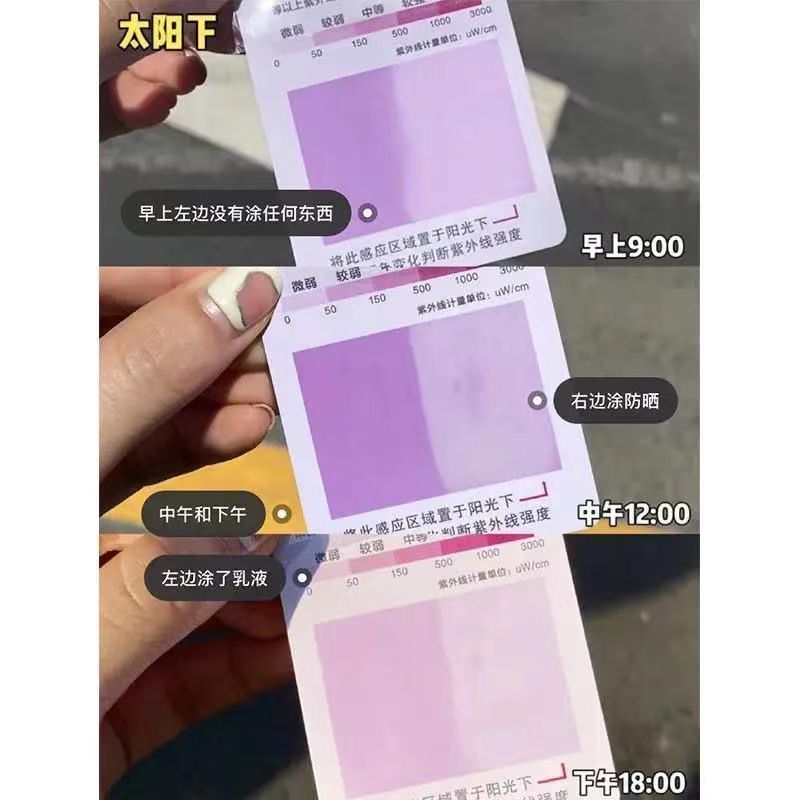การ์ดทดสอบอัลตราไวโอเลตการ์ดตรวจจับ UV Intensity Proximity Card Skin Sunscreen Index Sunscreen ตัวอย