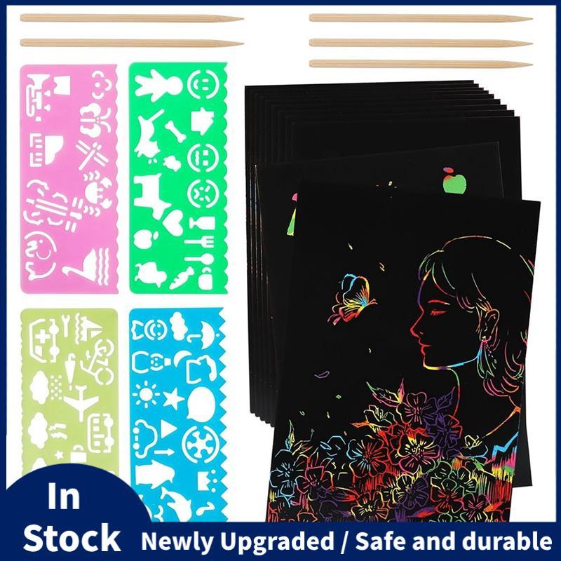 Rainbow Scratch Paper Art Set, Scratch Papers Supplies Black Scratch Drawing Art Crafts แผ่นบันทึกกา