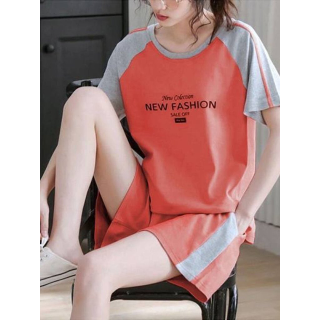 大码运动套装2026夏季新款韩版时尚宽松学生短袖短裤休闲两套Plus-size sportswear set, 2026 summer new Korean styledsg999.th
