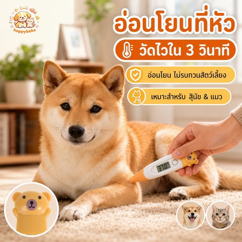 เทอร์โมมิเตอร์วัดไข้สัตว์เลี้ยง ดิจิตอล กันน้ำ หัวซิลิโคนอ่อน เสียงเตือน หน้าจอใหญ่ แมว สุนัข