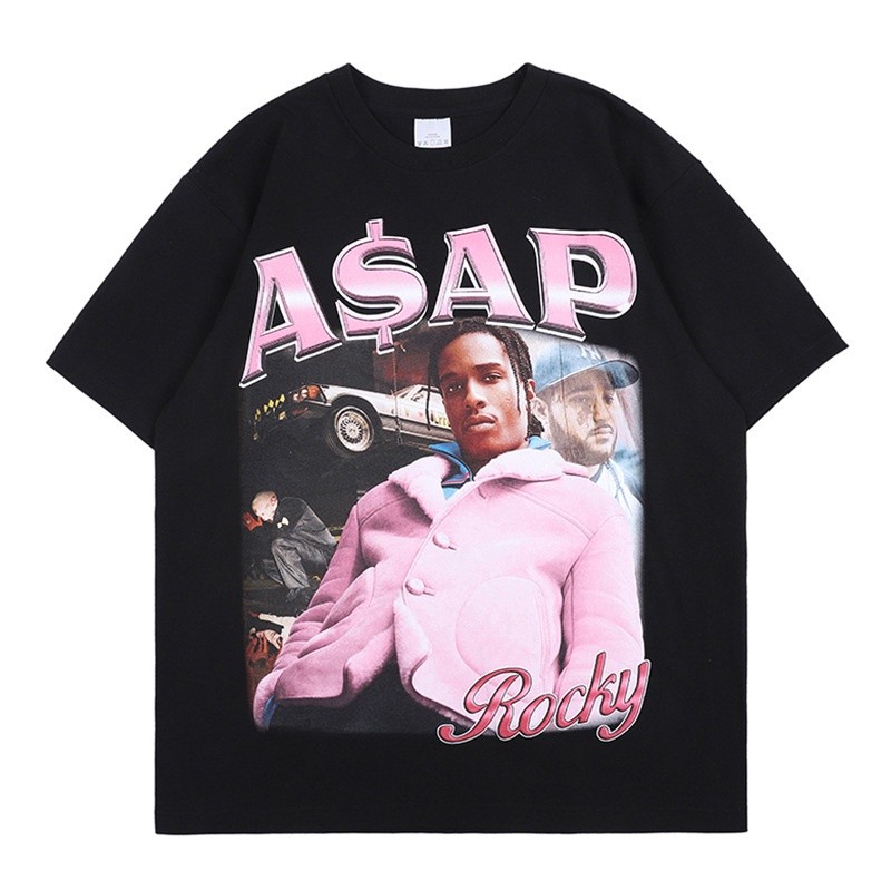Ha6 COD เสื้อสําหรับชาย Tiansen ASAP ยุโรปอเมริกันพิมพ์เสื้อยืดขนาดใหญ่หลวมรอบคอสั้นผู้ชายผู้หญิง CO
