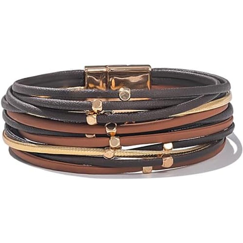 Stackable Beaded Leather Wrap Bracelet Boho Western Country Beach  | Layered Bead Stack Multi Strand
