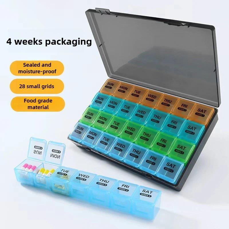Monthly Pill Organizer 28 Day Case,Moisture-Resistant Large 4 Week Month Pill Cases w/Dust-Proof Box