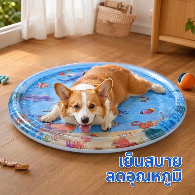 เบาะน้ำแมว ที่นอนเย็น สัตว์เลี้ยง แผ่นน้ำเจล PVC เป่าลม 3 มิติ ของเล่นแมว ปลาว่าย