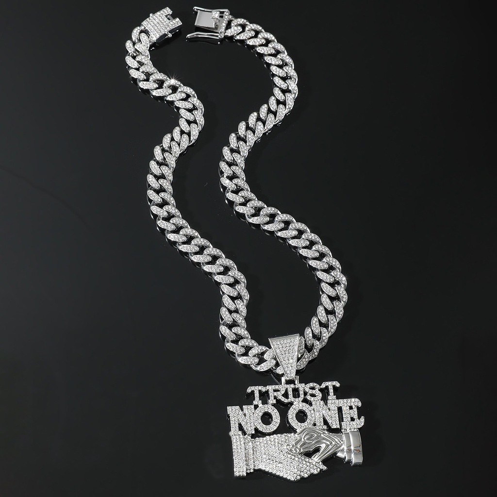 MS Letter TRUST NO ONE Cuban Chain อย่าโทรมาใครๆ Handshake อเมริกัน Hip Hop จี้สร้อยคอผู้ชาย