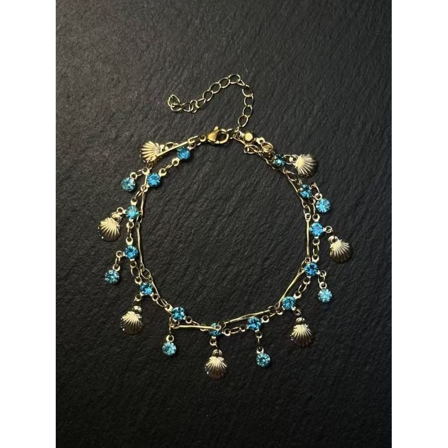 กำไลข้อมือผู้หญิง coquette bracelet วินเทจ古复古手链圆手链圆形散贝链女生复古双贝壳手链手链手链