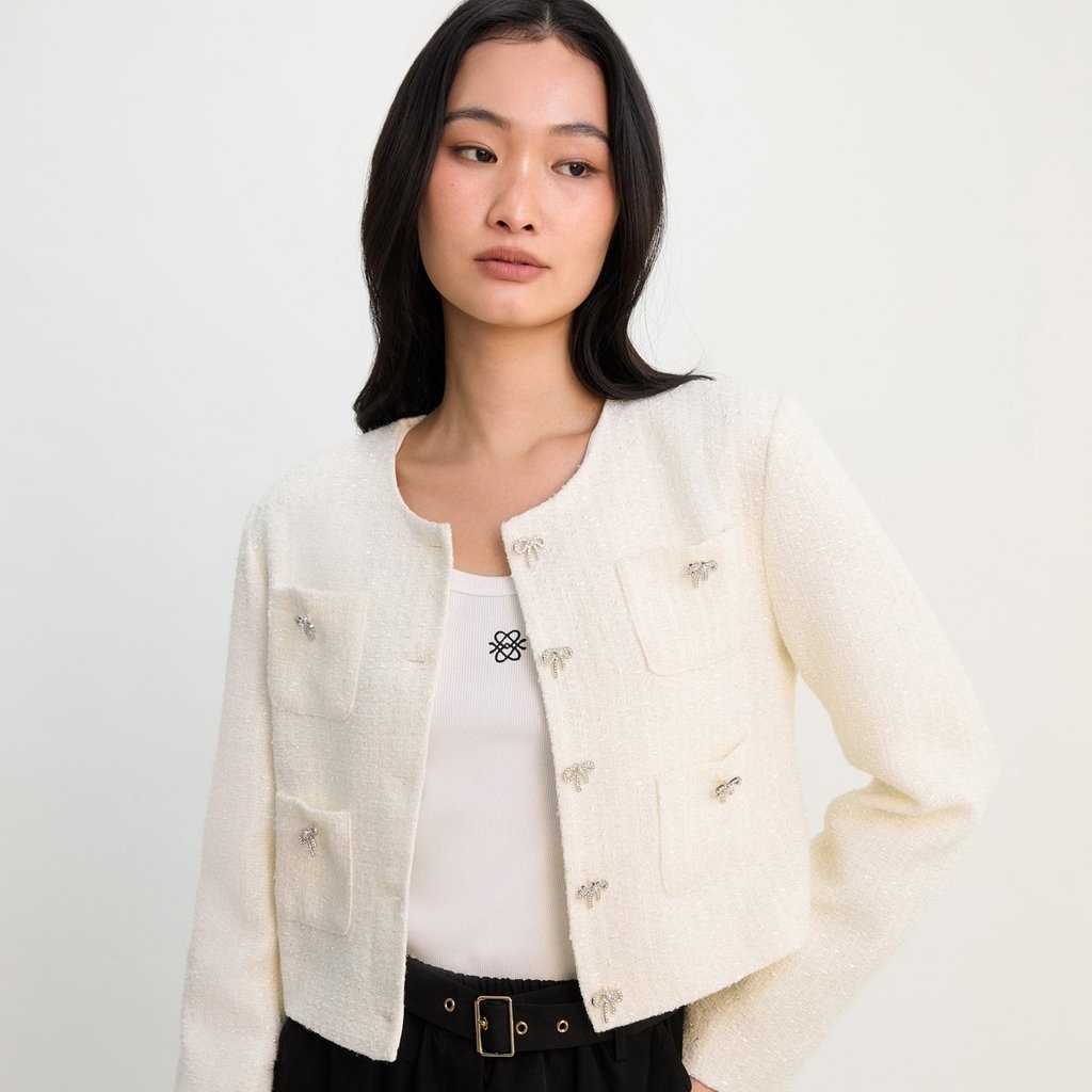 [Pomelo] เสื้อแจ็คเก็ตผ้าทวีตทรงครอป / Tweed Cropped Jacket