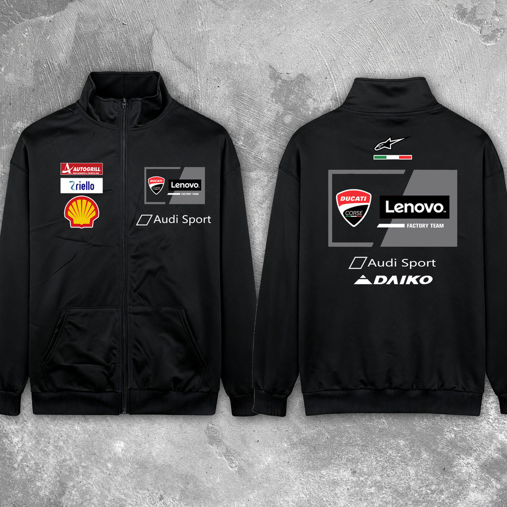 เสื้อคาร์ดิแกนแขนยาวคอตั้งสำหรับผู้ชาย ทีมแข่ง MotoGP Ducati Corse Mission Winnow สีแดง - ดำ/ขาว