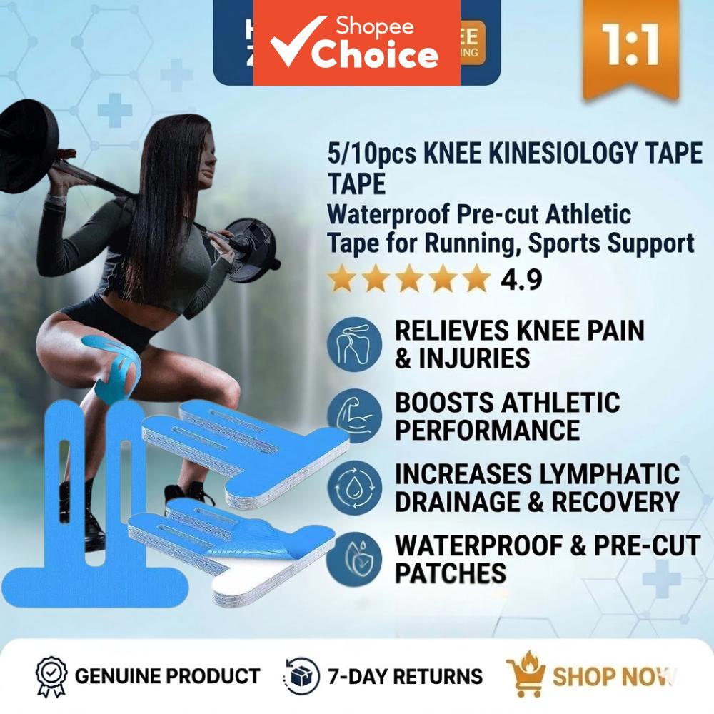 10 ชิ้นเข่า Kinesiology เทป - กันน้ํา Pre-Cut กรีฑาสําหรับวิ่ง, รองรับกีฬา